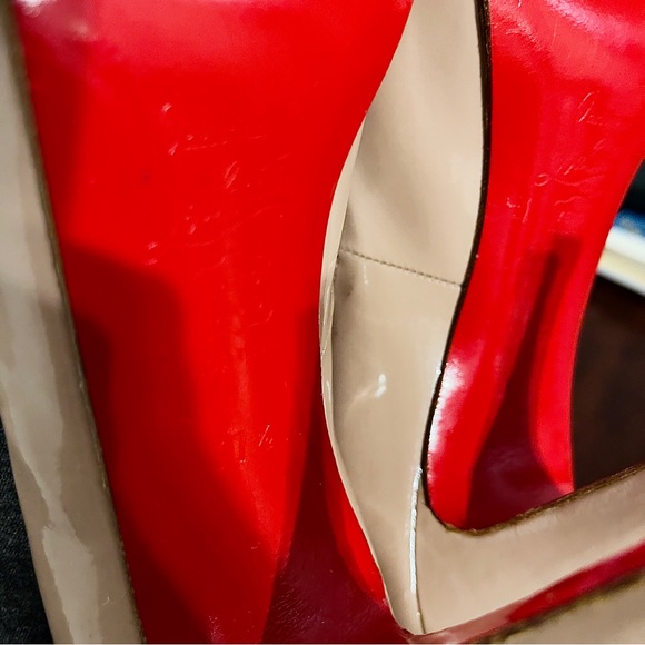 Christian Louboutin Very Prive Nude Patent Platform Peeptoe Heels 37.5 - Picture 8 of 9
